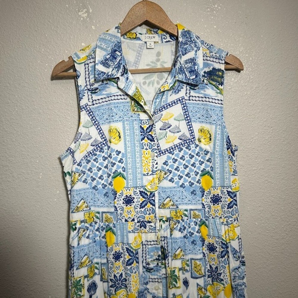 J.Crew Amalfi Coast Lemon Novelty Midi Dress 8 Button Front Sleeveless Collar - Picture 4 of 9